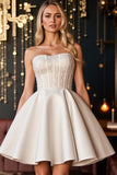 Ivoire Une ligne Satin Sans Bretelles Corset Robe Courte Homecoming