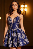 Robe courte à bretelles spaghetti à bretelles spaghetti bleu marine