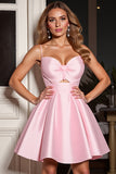 Trou de serrure rose Une ligne spaghetti bretelles Robe courte de bal