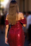 Robe courte à paillettes rouge foncé scintillante corset de retour à la maison