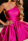 Robe courte fuchsia A Line One Shoulder Homecoming