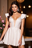 Corset Ivoire scintillant A Ligne Cap Manches Robe de retour