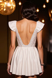 Corset Ivoire scintillant A Ligne Cap Manches Robe de retour