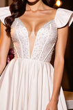 Corset Ivoire scintillant A Ligne Cap Manches Robe de retour