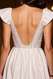 Corset Ivoire scintillant A Ligne Cap Manches Robe de retour