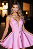 Corset rose Robe courte en satin à col en V profond