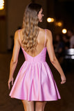 Corset rose Robe courte en satin à col en V profond