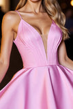Corset rose Robe courte en satin à col en V profond