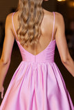 Corset rose Robe courte en satin à col en V profond