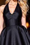 Robe de bal en satin noir A Line