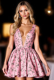 Robe de bal à col en V floral rose