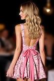 Robe de bal à col en V floral rose