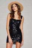 Robe courte moulante noire scintillante pour les retrouvailles