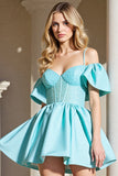Corset bleu clair Une ligne épaule froide Homecoming Dress