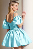 Corset bleu clair Une ligne épaule froide Homecoming Dress