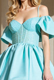Corset bleu clair Une ligne épaule froide Homecoming Dress