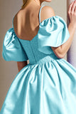 Corset bleu clair Une ligne épaule froide Homecoming Dress
