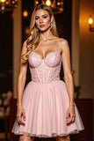 A Line Corset Mini Blush Robe de Retrouvailles