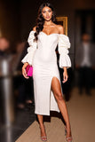 Robe midi de retour au bercail blanc à épaules dénudées avec fente