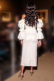 Robe midi de retour au bercail blanc à épaules dénudées avec fente