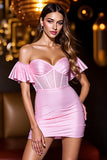 Robe de bal corset rose à épaules dénudées