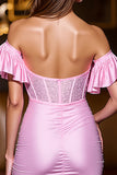 Robe de bal corset rose à épaules dénudées