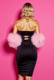 Mini robe moulante moulante noire avec plumes