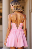 Une ligne corset rose spaghetti bretelles robe de bal