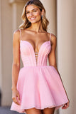 Une ligne corset rose spaghetti bretelles robe de bal