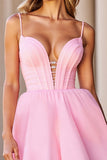 Une ligne corset rose spaghetti bretelles robe de bal
