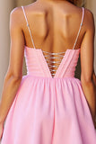 Une ligne corset rose spaghetti bretelles robe de bal