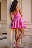 Une ligne fuchsia col en V Mini robe de bal avec fleur 3D