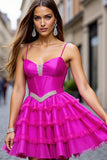 Robe de bal à plusieurs niveaux perlée fuchsia