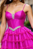 Robe de bal à plusieurs niveaux perlée fuchsia