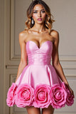 Une ligne Sweetheart Mini robe de bal rose avec des fleurs 3D