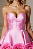 Une ligne Sweetheart Mini robe de bal rose avec des fleurs 3D