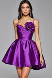 Violet foncé A ligne spaghetti bretelles Robe de bal avec fleur 3D