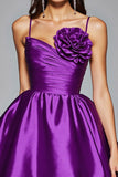 Violet foncé A ligne spaghetti bretelles Robe de bal avec fleur 3D