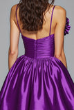 Violet foncé A ligne spaghetti bretelles Robe de bal avec fleur 3D