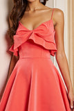 Robe de bal orange à volants en velours A Line