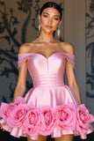 Épaule dénudée rose Une robe de bal ligne avec fleurs 3D