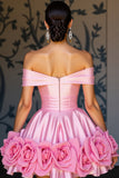 Épaule dénudée rose Une robe de bal ligne avec fleurs 3D