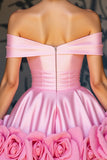 Épaule dénudée rose Une robe de bal ligne avec fleurs 3D