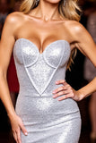 Robe de bal corset en argent avec paillettes