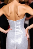 Robe de bal corset en argent avec paillettes