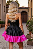 Noir A Line Robe bustier à volants