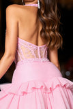 Robe de retour à la maison corset perlé rose dos nu