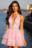 Dos nu rose appliqué une robe de balle en ligne