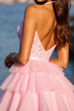 Dos nu rose appliqué une robe de balle en ligne