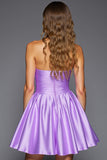Purple A Line Robe bustier sans bretelles avec fleurs 3D